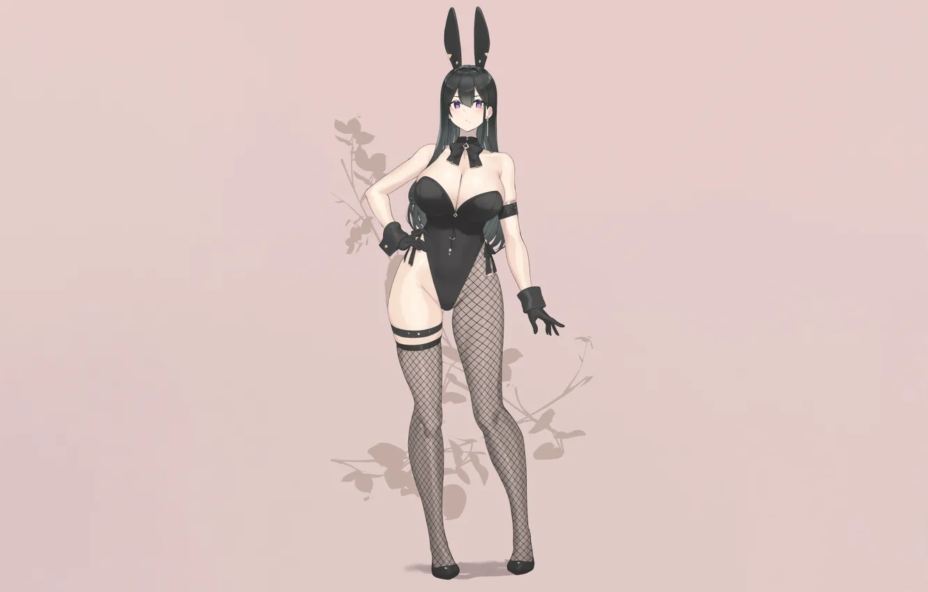 Фото обои girl, sexy, cleavage, thighhighs, long hair, legs, boobs, anime