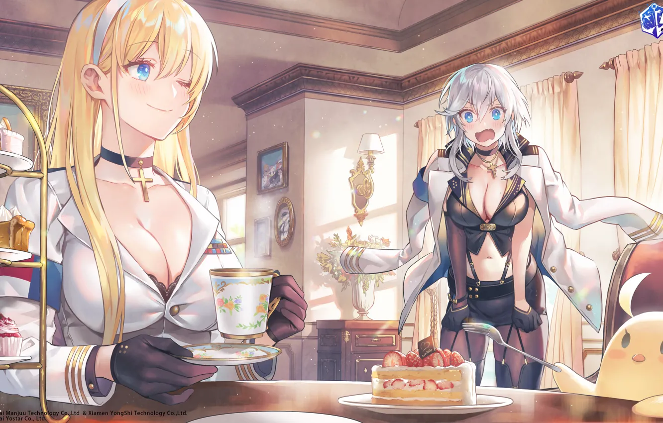 Фото обои девушки, чаепитие, торт, Washington, North Carolina, Azur Lane