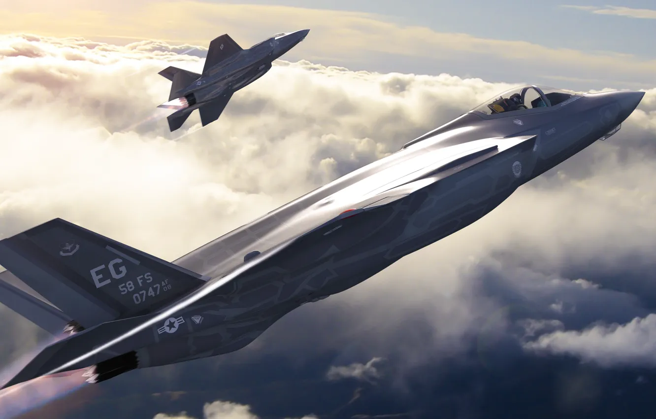 Фото обои авиация, истребитель, арт, бомбардировщик, самолёт, американский, Lightning II, F-35