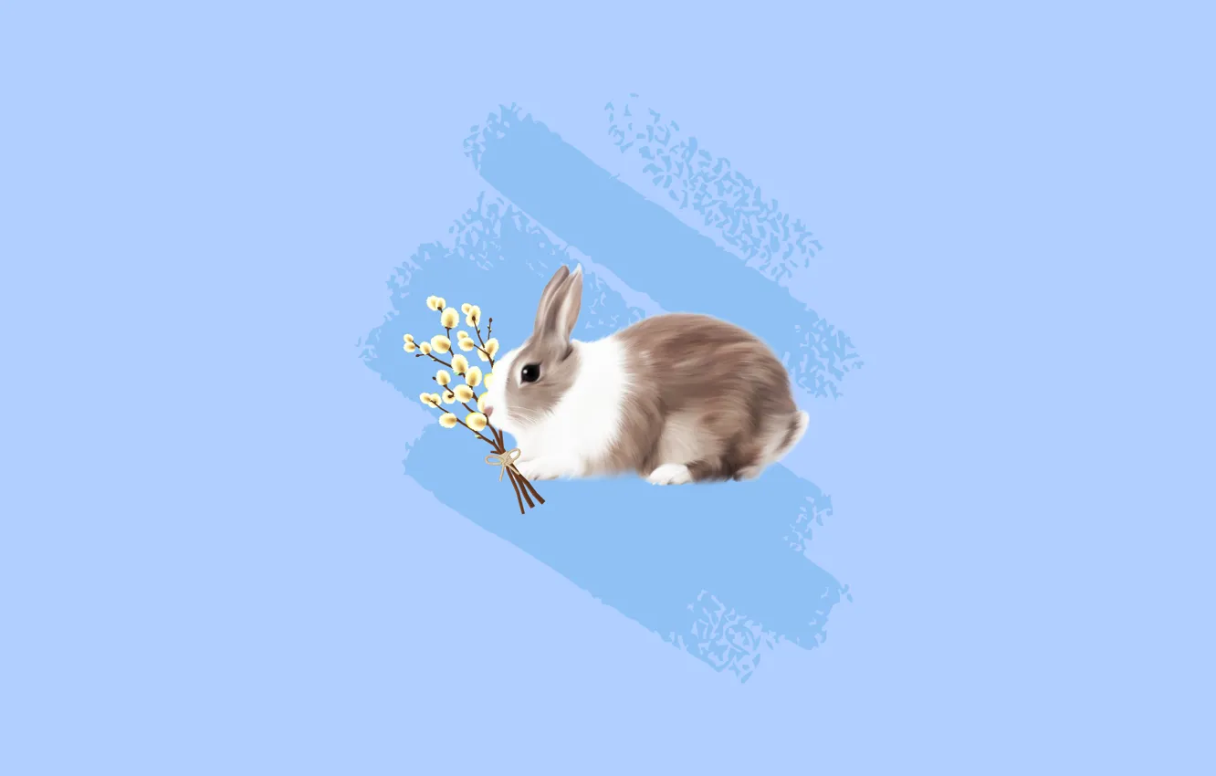 Фото обои рисунок, кролик, пасха, верба, happy easter, by Pyrus-acerba