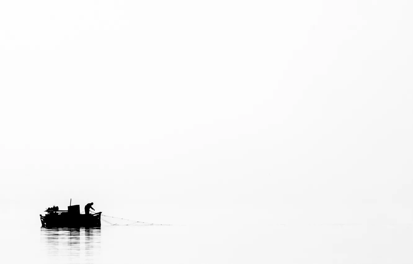Фото обои озеро, фон, лодка