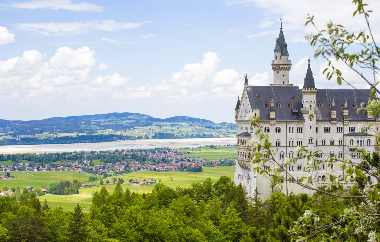 Фото обои горы, замок, весна, Германия, Germany, mountain, Нойшванштайн, Bavaria