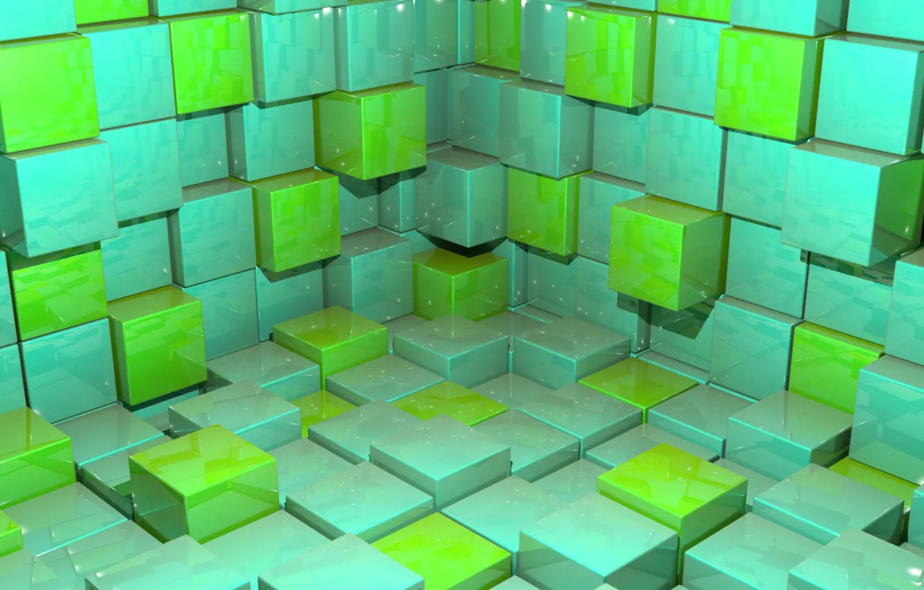 Фото обои рендеринг, кубы, бирюзовый
