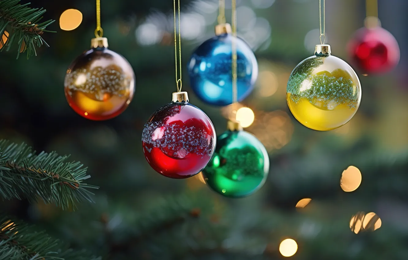Фото обои украшения, фон, шары, елка, colorful, Новый Год, Рождество, new year