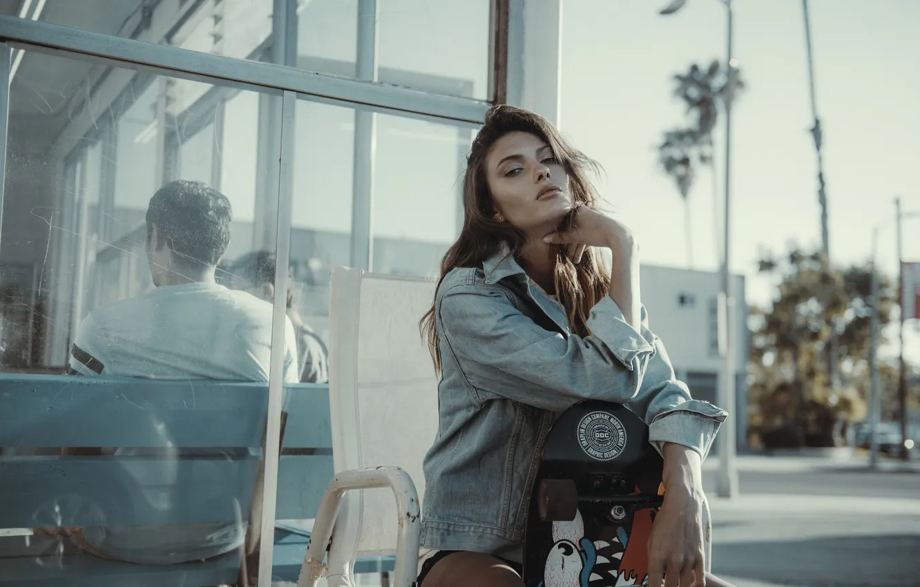 Фото обои woman, young, beautiful, model, jacket, long-haired, denim