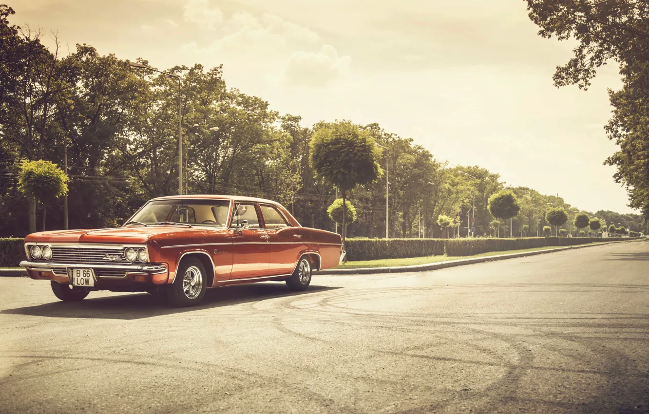 Фото обои дорога, фары, тень, Chevrolet, колеса, 1966, Impala