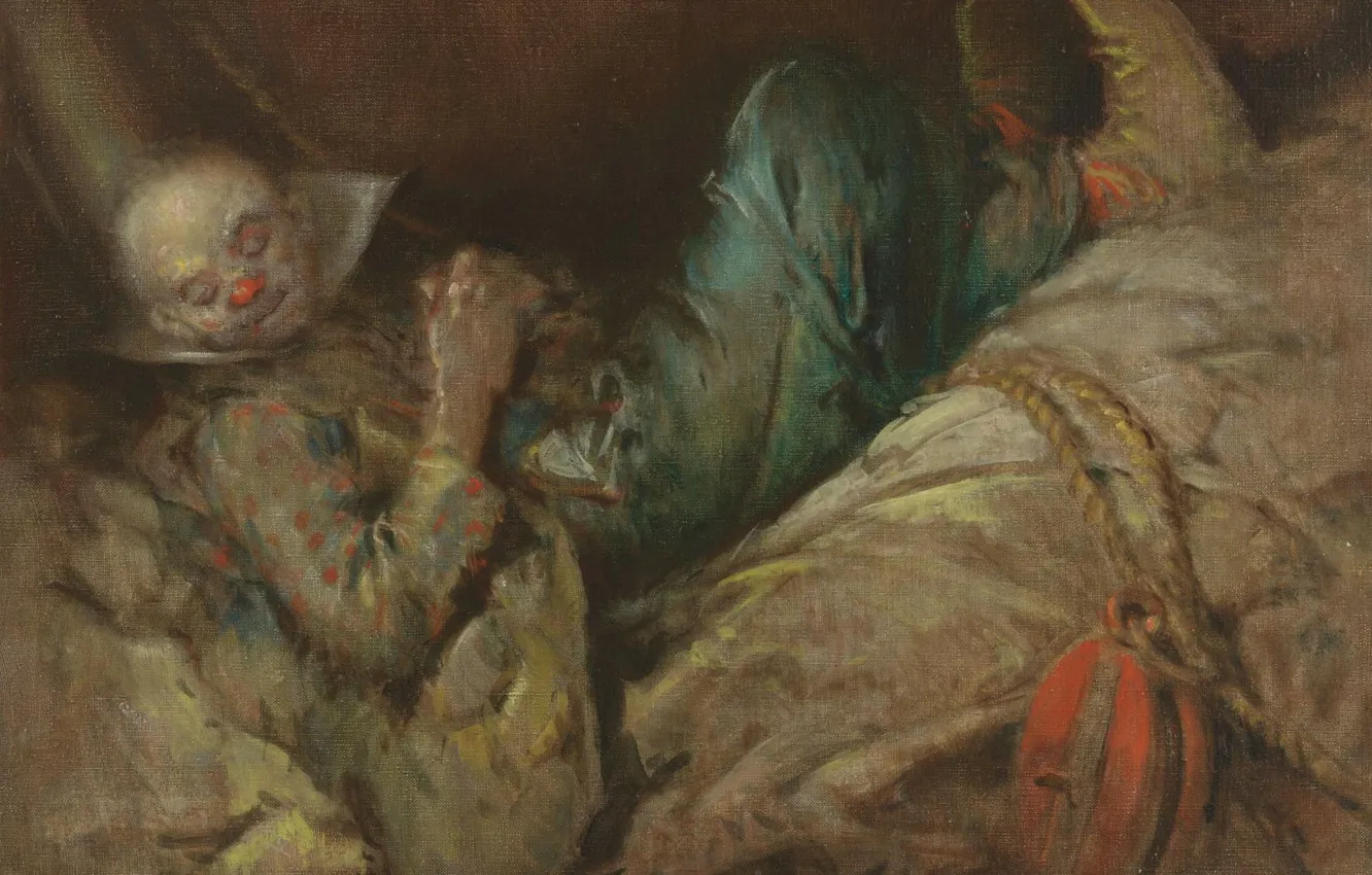 Фото обои картина, цирк, жанровая, Everett Shinn, Эверетт Шинн, Спящий Клоун