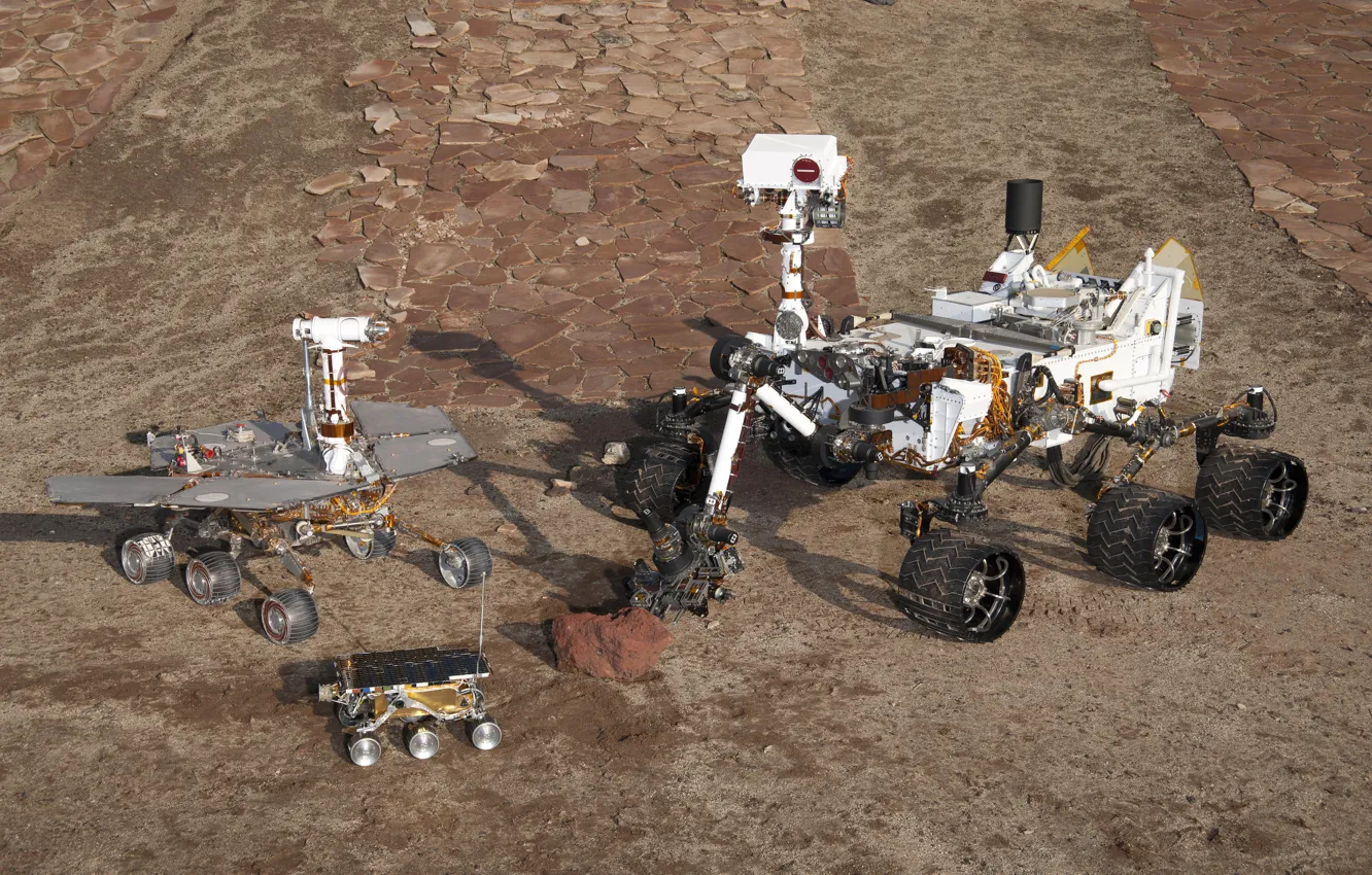 Фото обои Curiosity, Mars Pathfinder, Марсоходы, Spirit and Opportunity