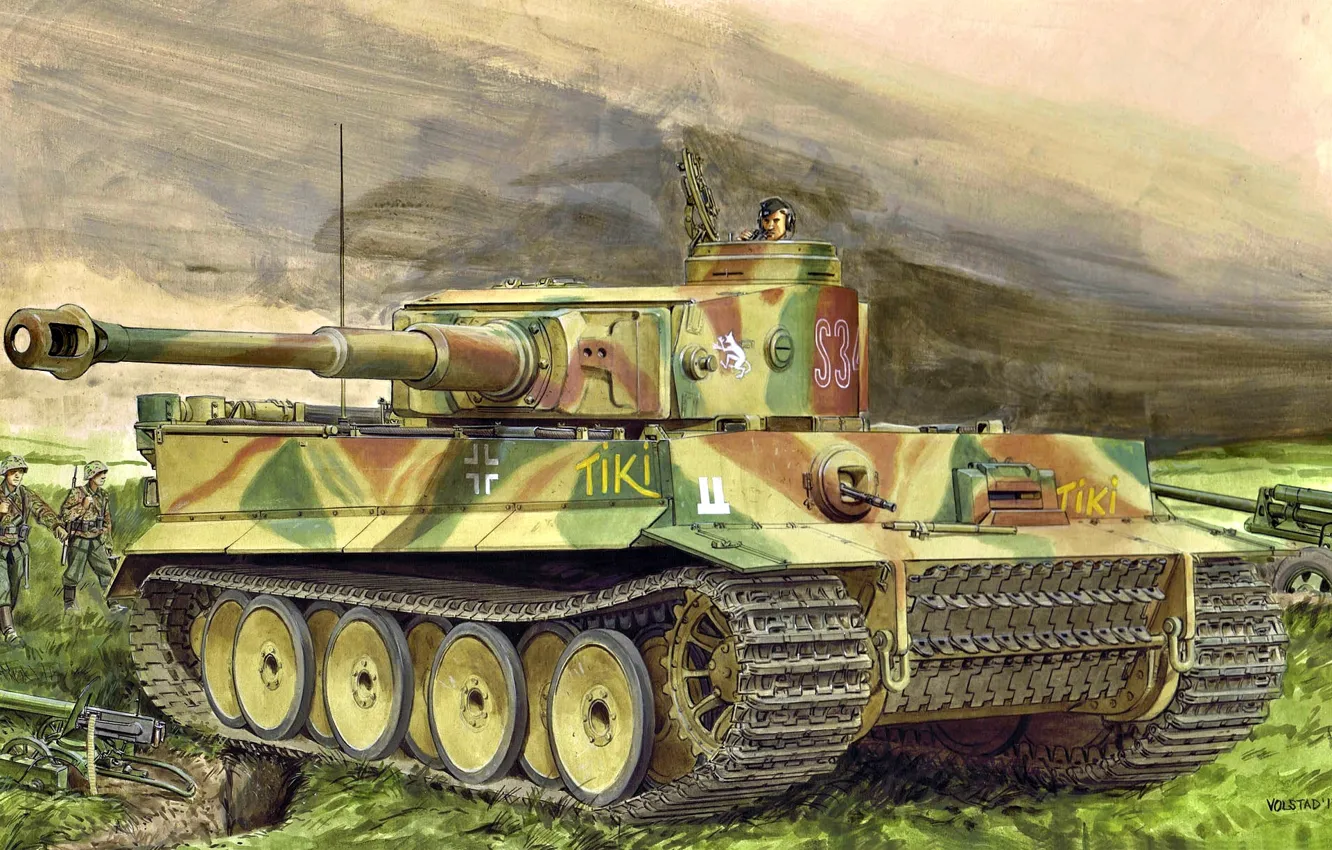 Фото обои Германия, арт, танк, Тяжёлый, Вторая Мировая война, Пулемёт, Tiger I, Ausf.E