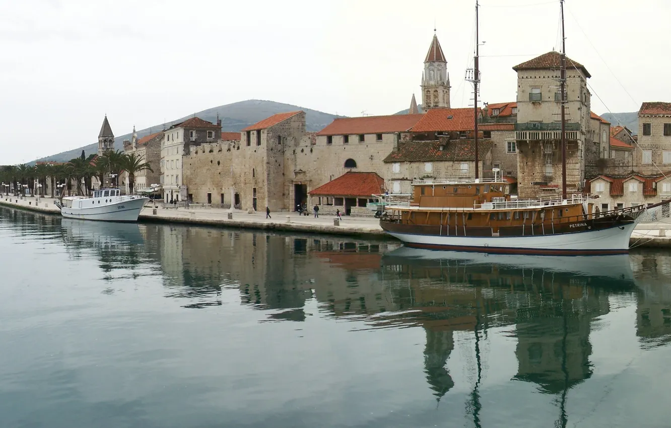 Фото обои море, набережная, Хорватия, старый город, Ядран, Трогир