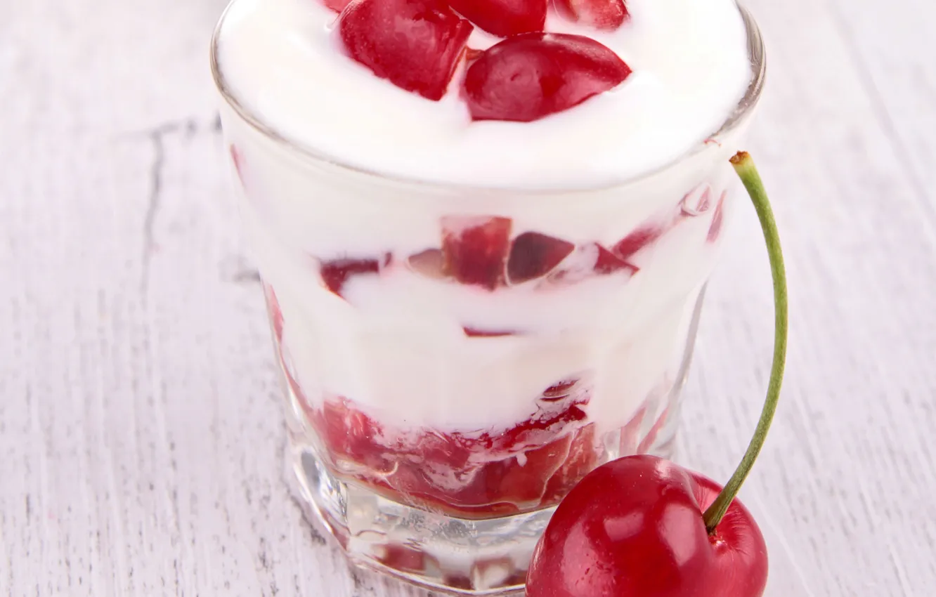 Фото обои вишня, десерт, черешня, cherry, cocktail, berries, milkshake, yogurt