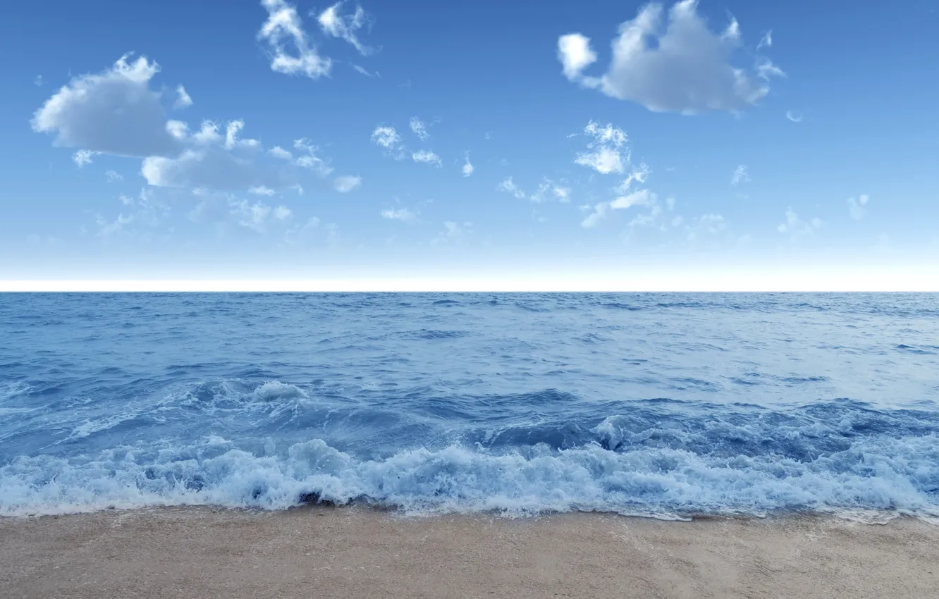 Фото обои песок, море, волны, пляж, лето, небо, вода, облака
