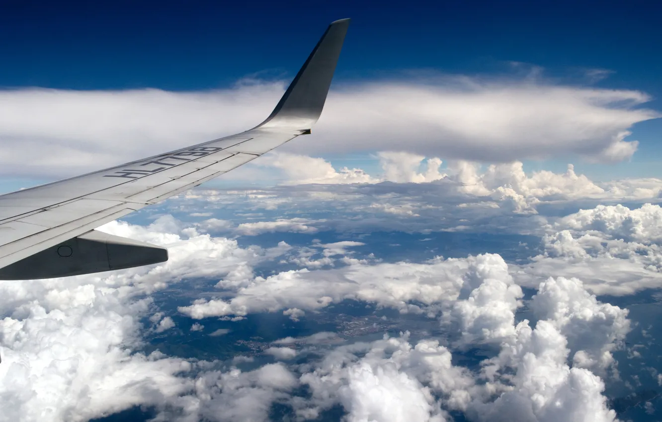 Фото обои небо, облака, полет, самолет, крыло, sky, aircraft, flight