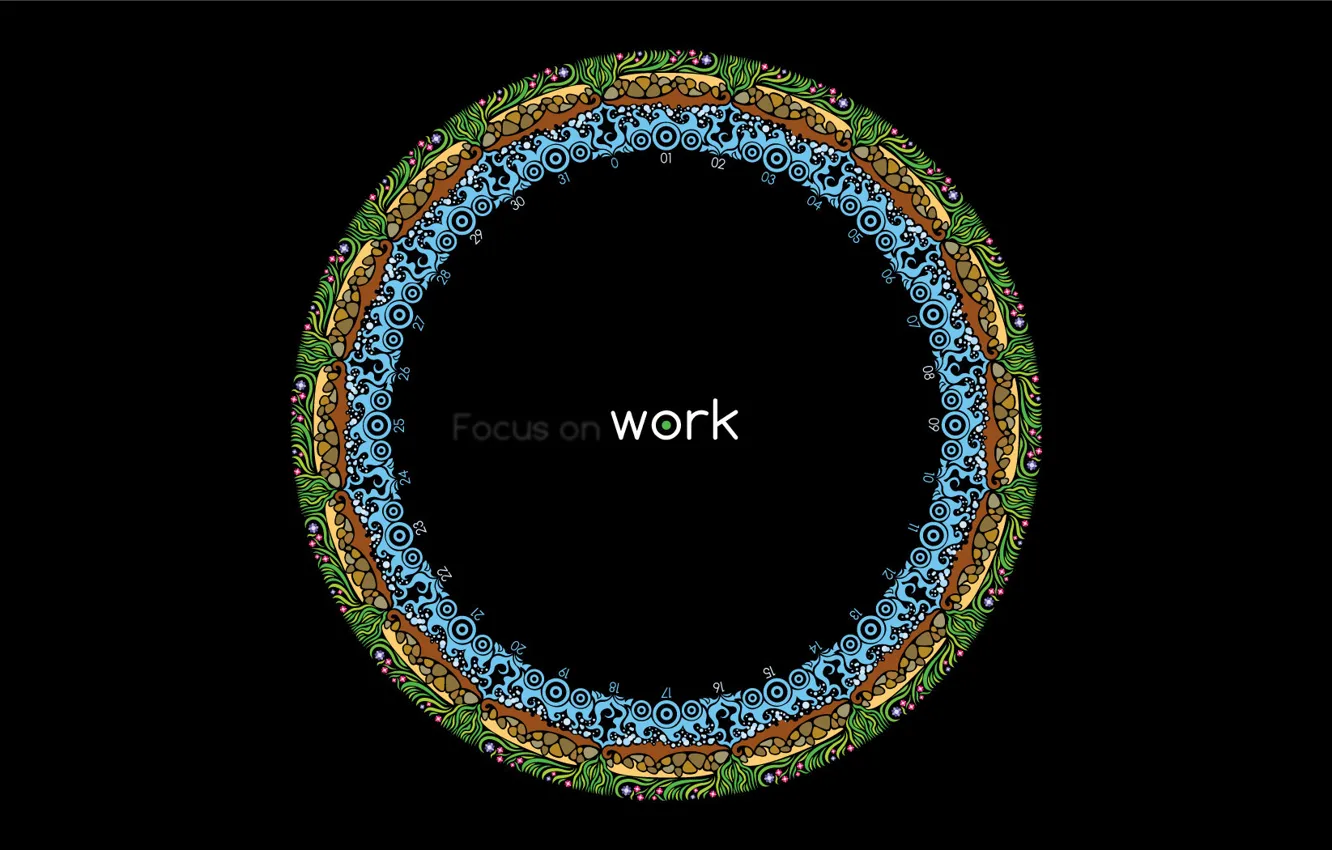 Фото обои узоры, круг, Черный фон, focus on work