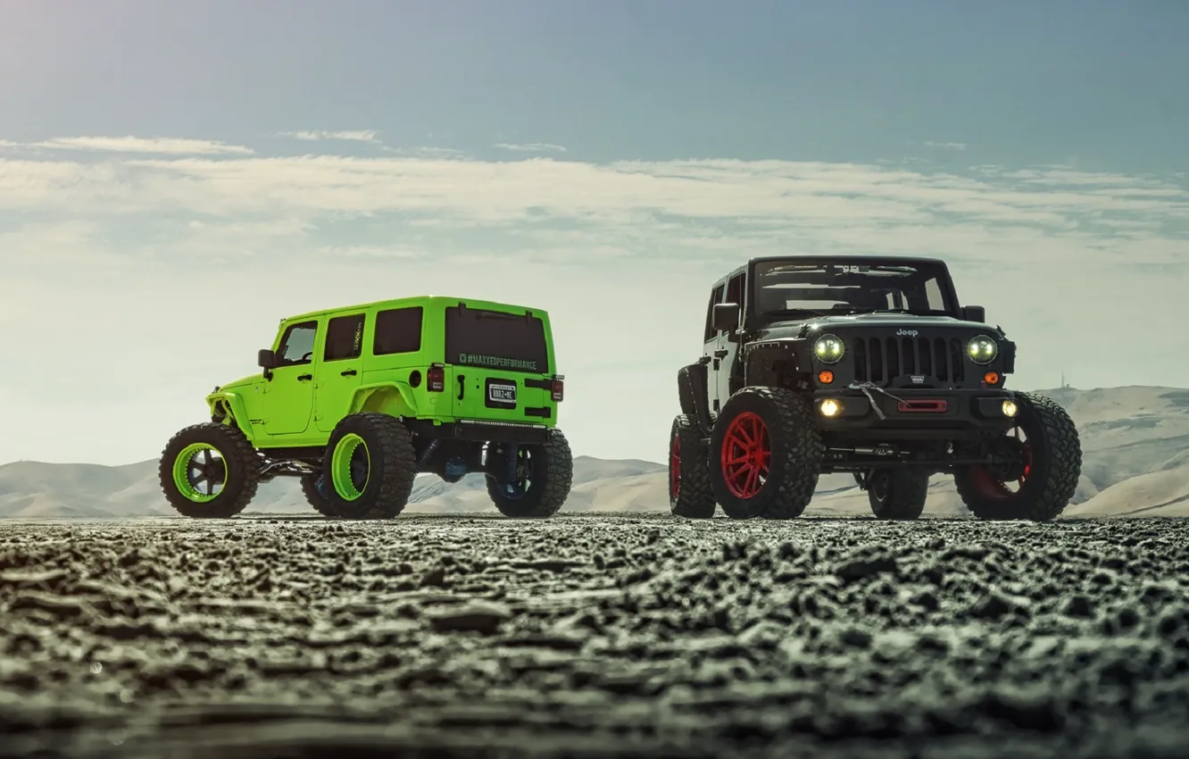 Фото обои Green, Front, Black, Forged, Custom, Wrangler, Jeep, Wheels