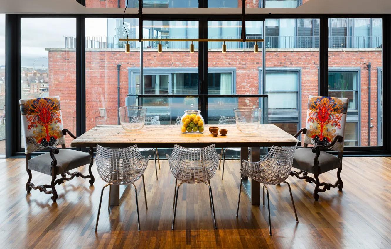 Фото обои Лондон, интерьер, пентхаус, столовая, обеденная зона, dining area, Night-and-Day Apartment, Penthouse in London