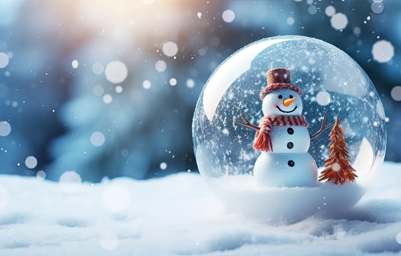 Фото обои зима, снег, Рождество, Новый год, снеговик, Christmas, winter, merry