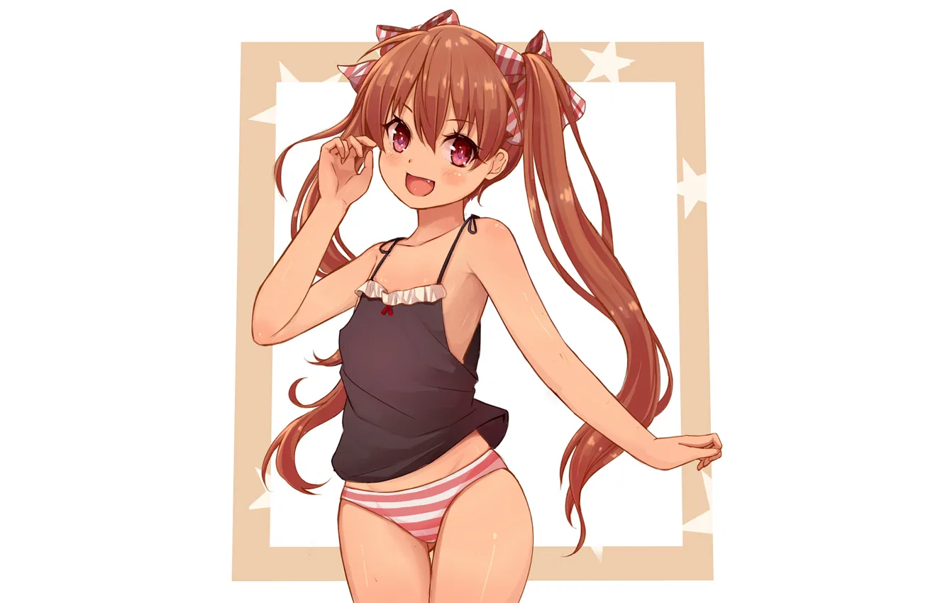 Фото обои girl, sexy, blouse, long hair, brown hair, anime, beautiful, twintails