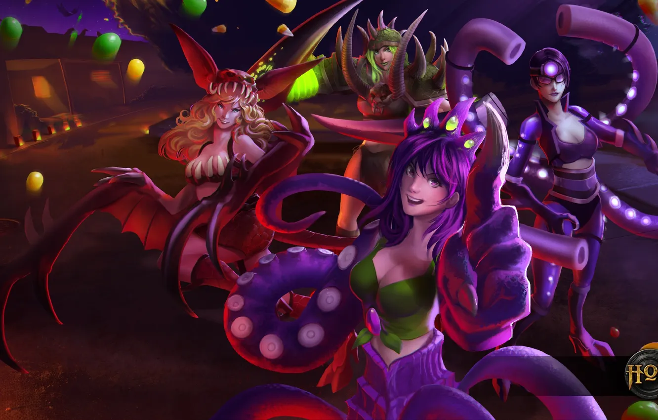 Фото обои hon, halloween, heroes of newerth, Bonnie, Blood Hunter, Preda Tori, Ellie Envy, Lynn X