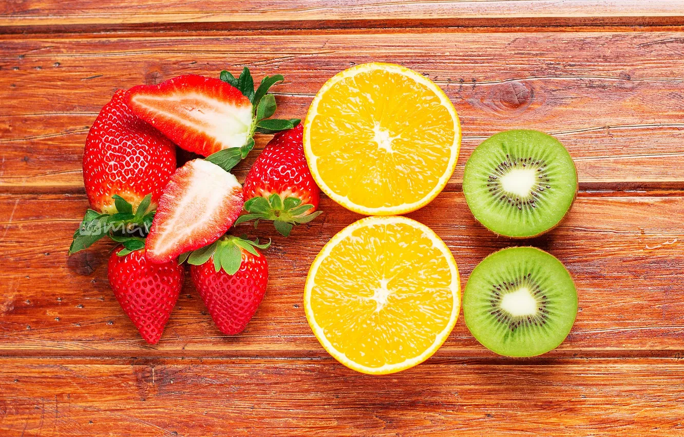 Фото обои апельсин, киви, клубника, ягода