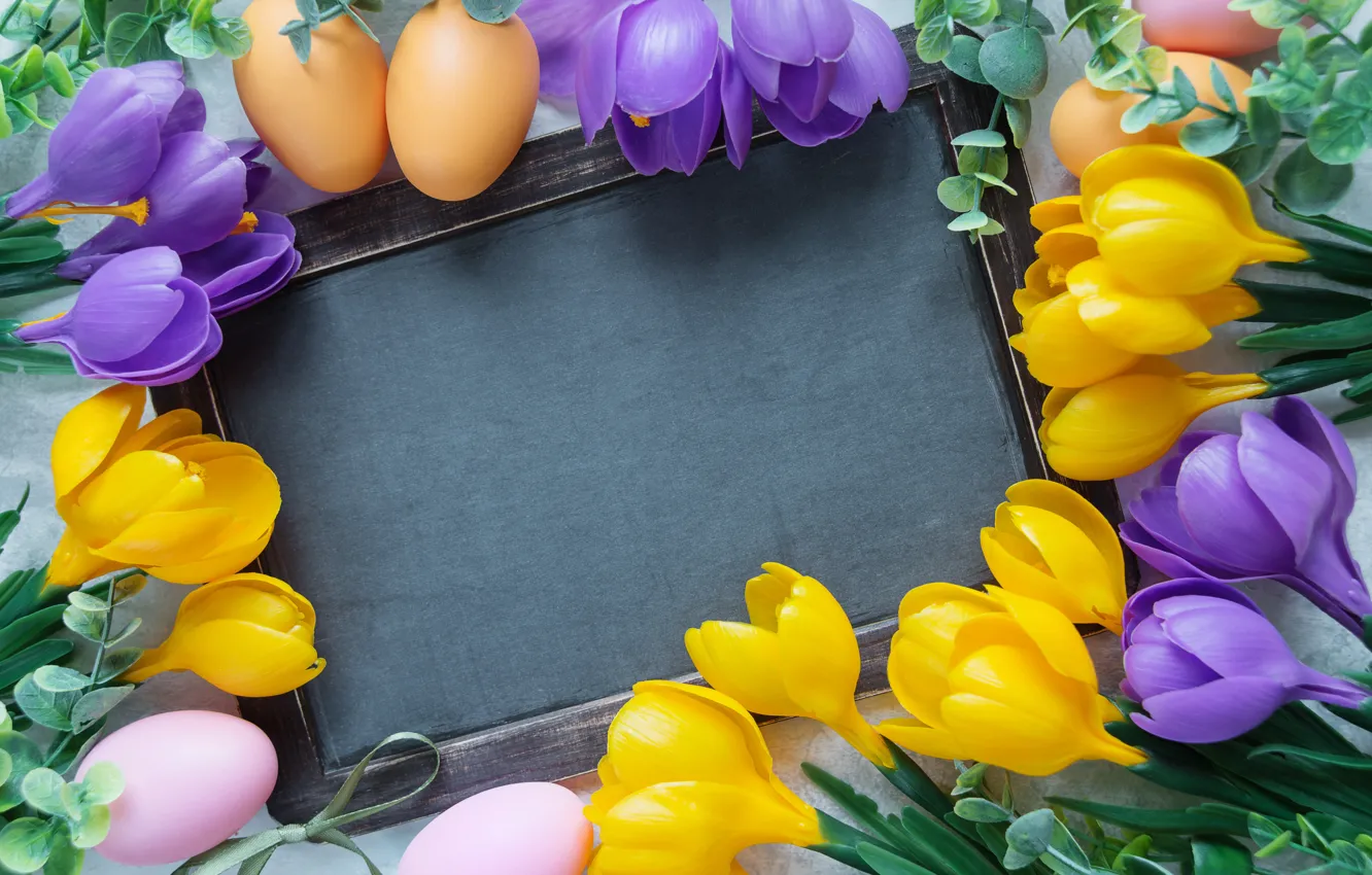 Фото обои цветы, Пасха, flowers, spring, Easter, eggs, Happy