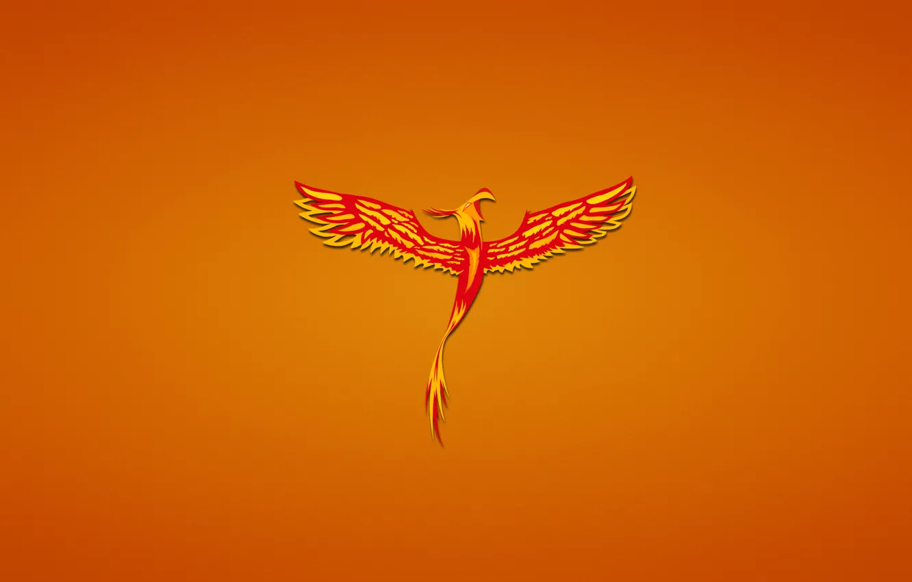 Фото обои птица, минимализм, красная, феникс, phoenix, fenix, красноватый фон