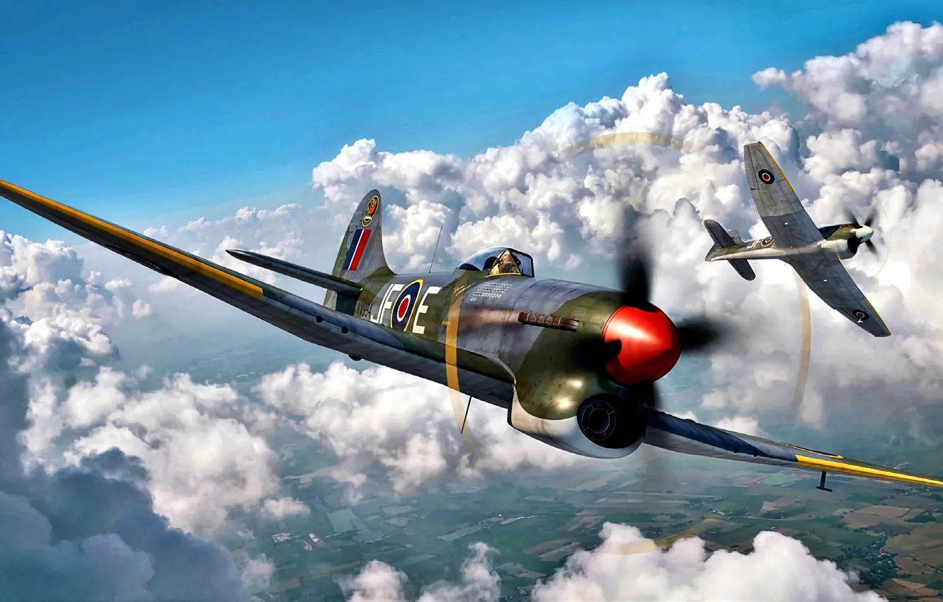 Фото обои RAF, многоцелевой истребитель, Hawker Tempest Mk.V, времен Второй Мировой войны, Двигатель Napier Sabre II, Hawker …