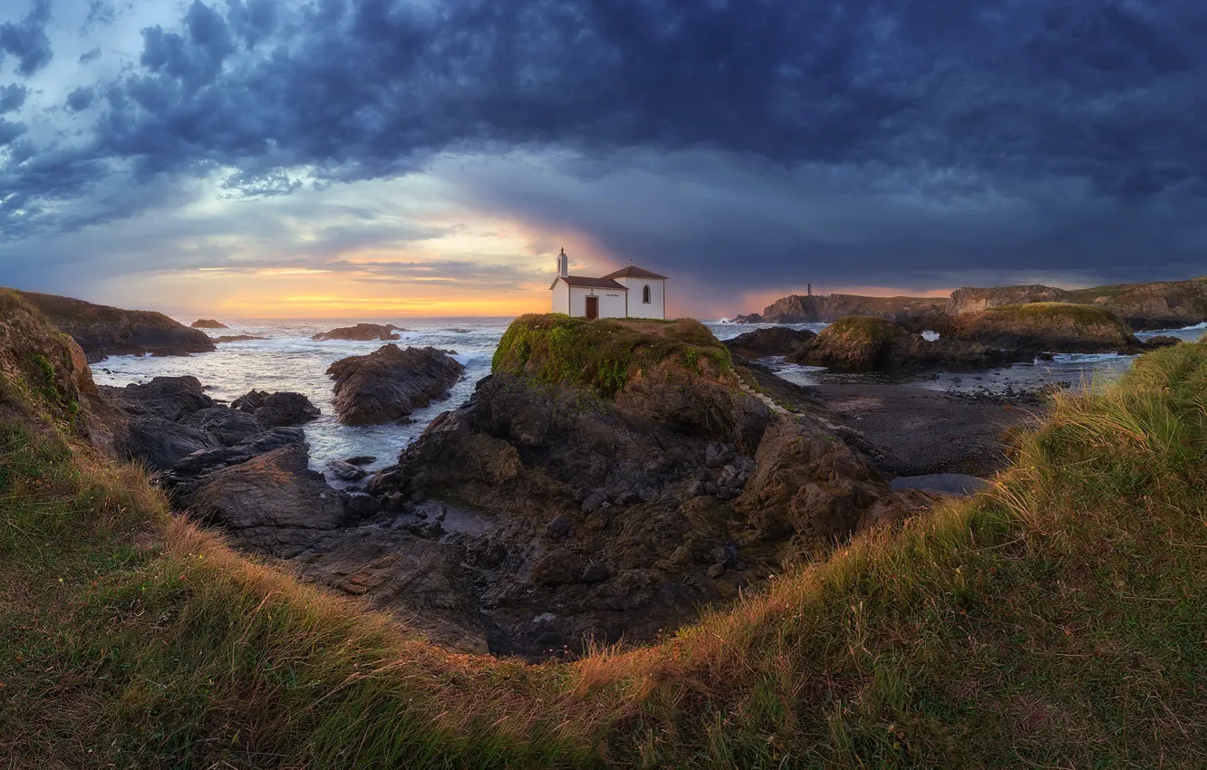 Фото обои море, закат, берег