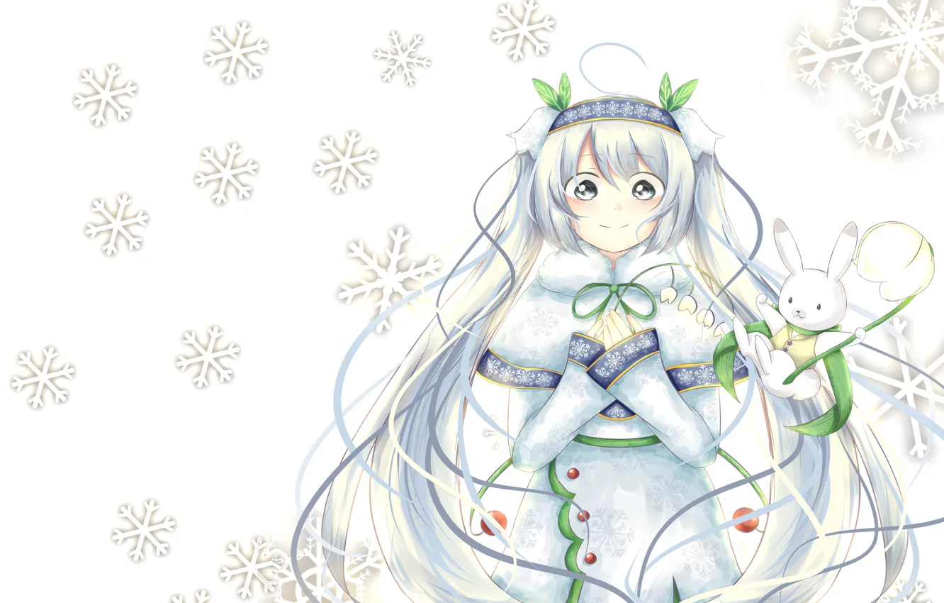 Фото обои аниме, арт, снежинка, вокалоид. мику., snow miku