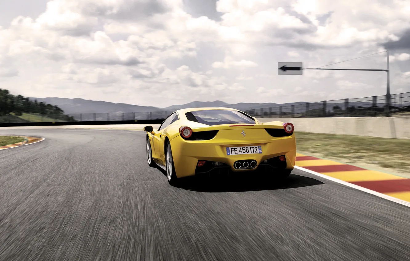 Фото обои Авто, Дорога, Желтый, Машина, Асфальт, Ferrari, 458, Суперкар