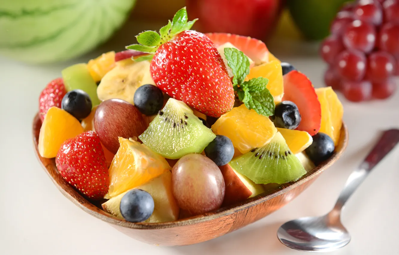 Фото обои ягоды, киви, черника, клубника, виноград, десерт, grape, strawberry