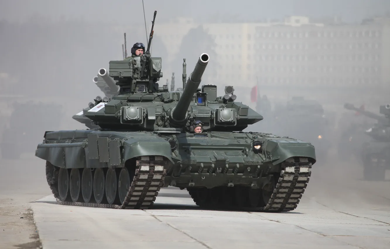 Фото обои дорога, танк, Т-90, ВС России, танкисты, бетонка