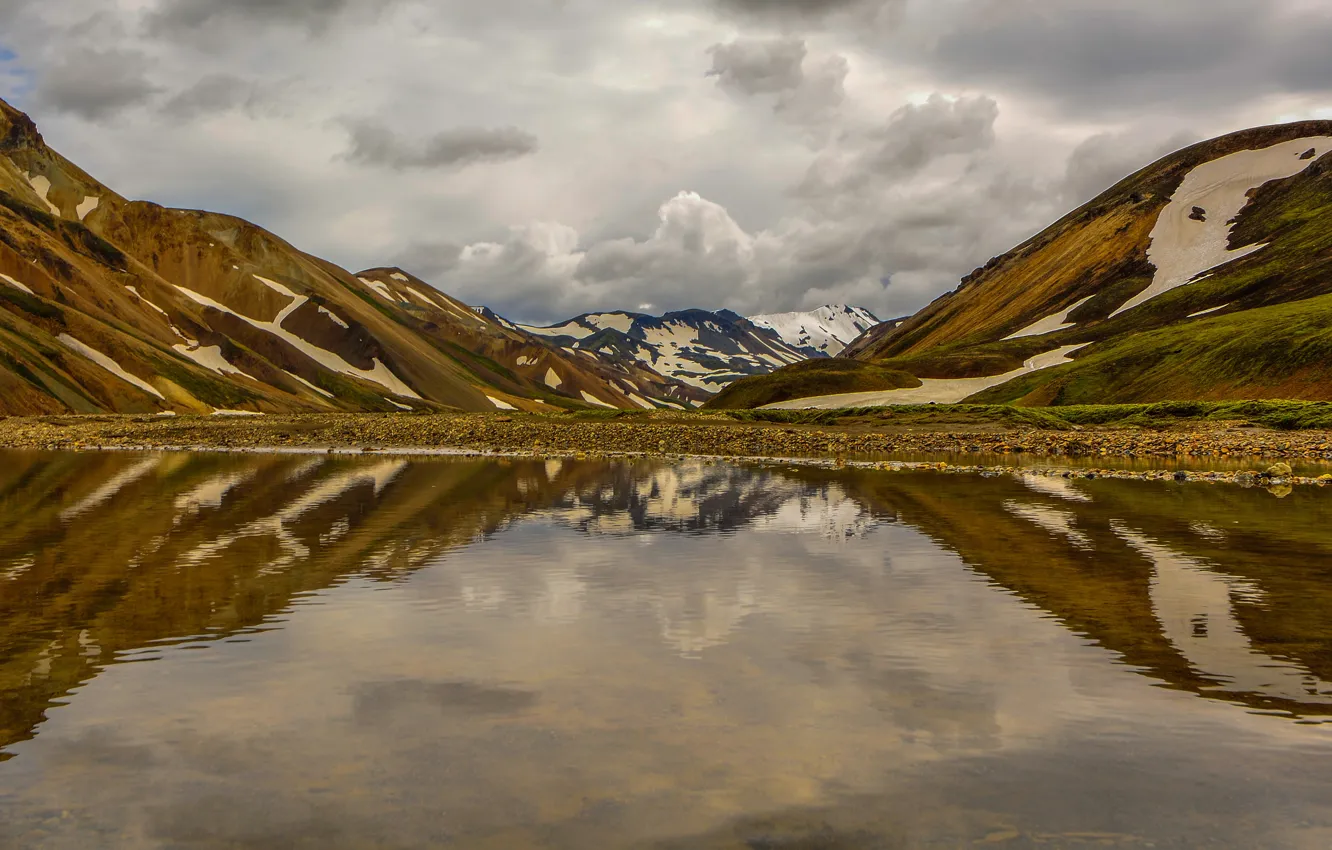 Фото обои горы, озеро, отражение, Исландия
