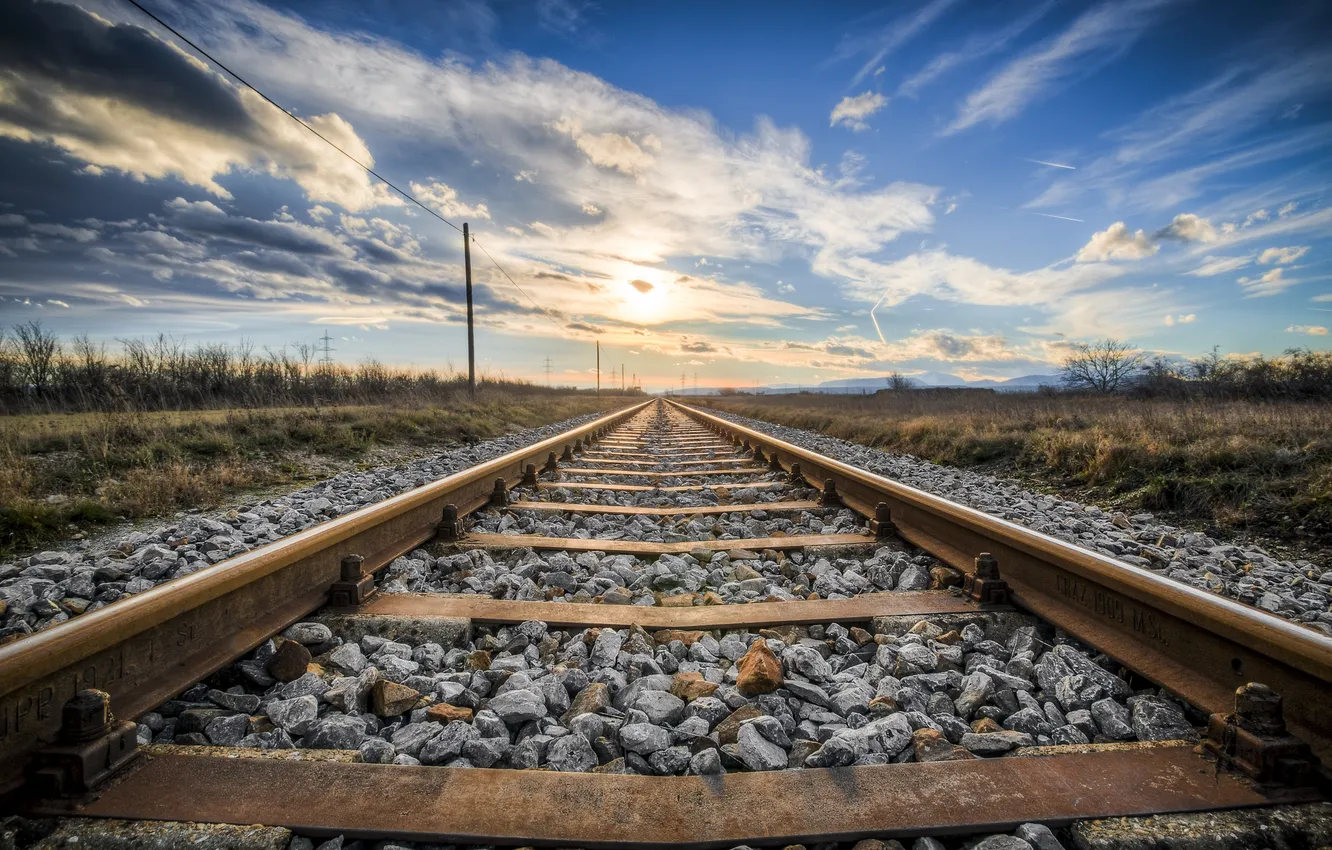 Фото обои sky, landscape, sun, track