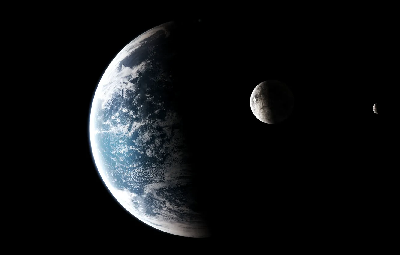 Фото обои атмосфера, спутники, планета-океан