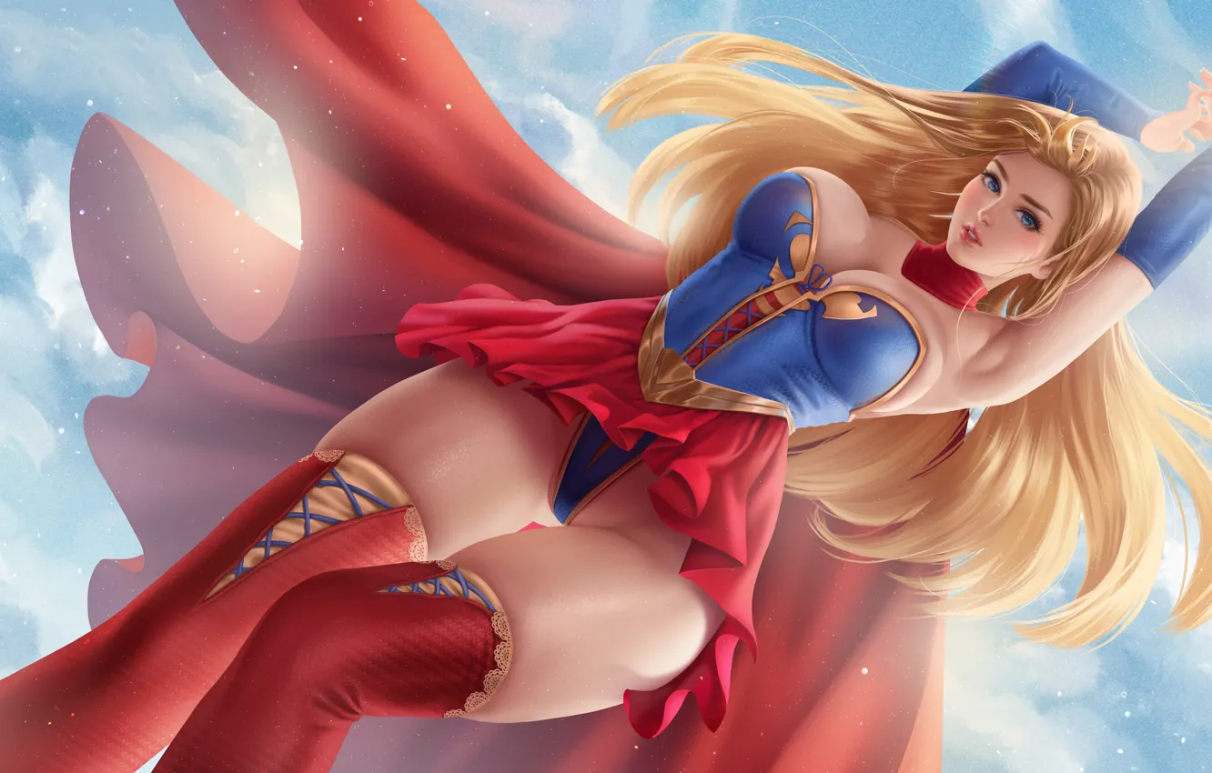 Фото обои Девушка, Взгляд, Плащ, Униформа, Marvel, Comics, DC Comics, Supergirl