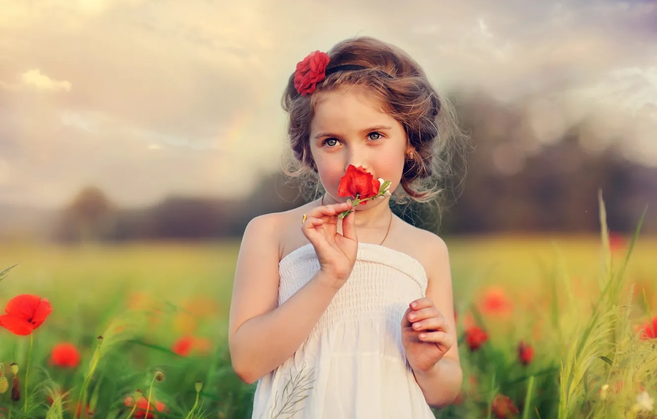 Фото обои цветы, ребенок, девочка