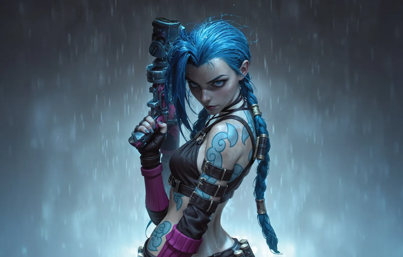 Фото обои Girl, LoL, League Of Legends, Jinx, AI Art, AI Generated