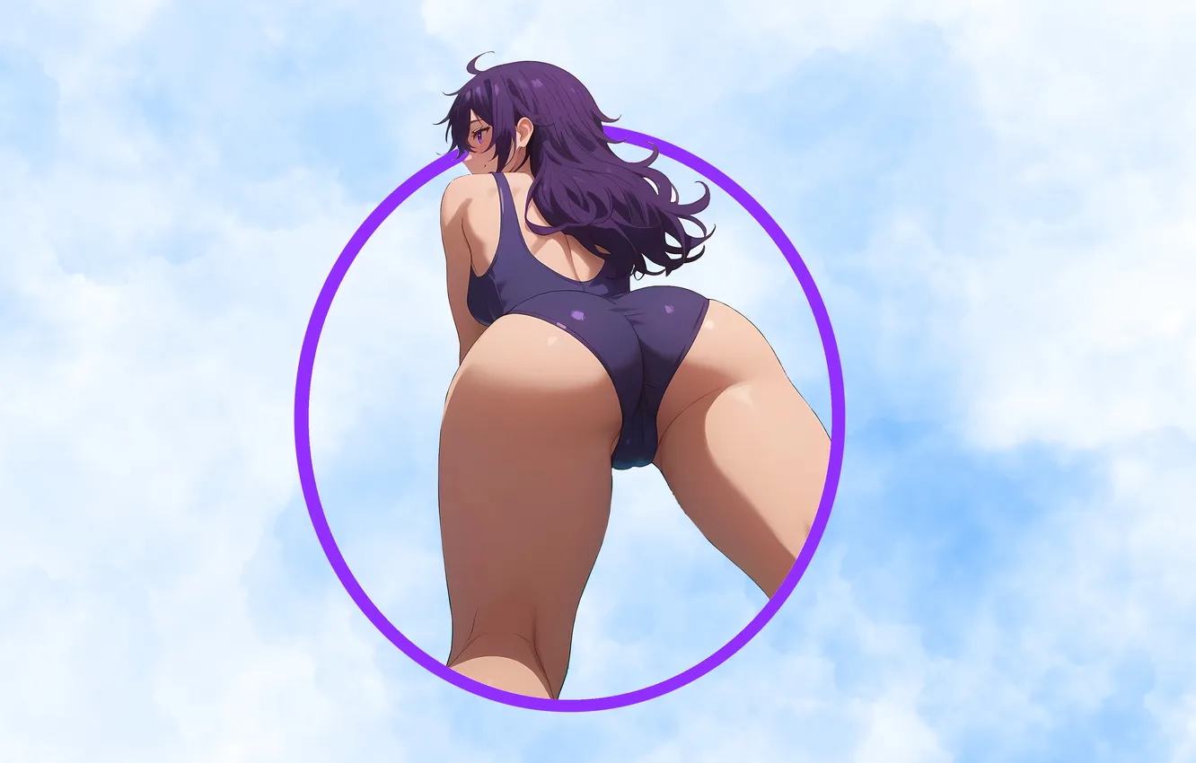 Фото обои girl, ass, anime, purple, swimsuit, butt, babe, backside