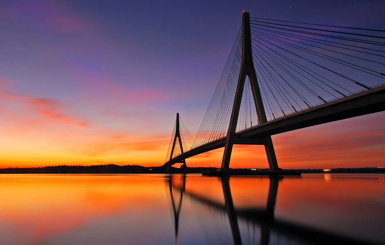 Фото обои закат, мост, река, испания