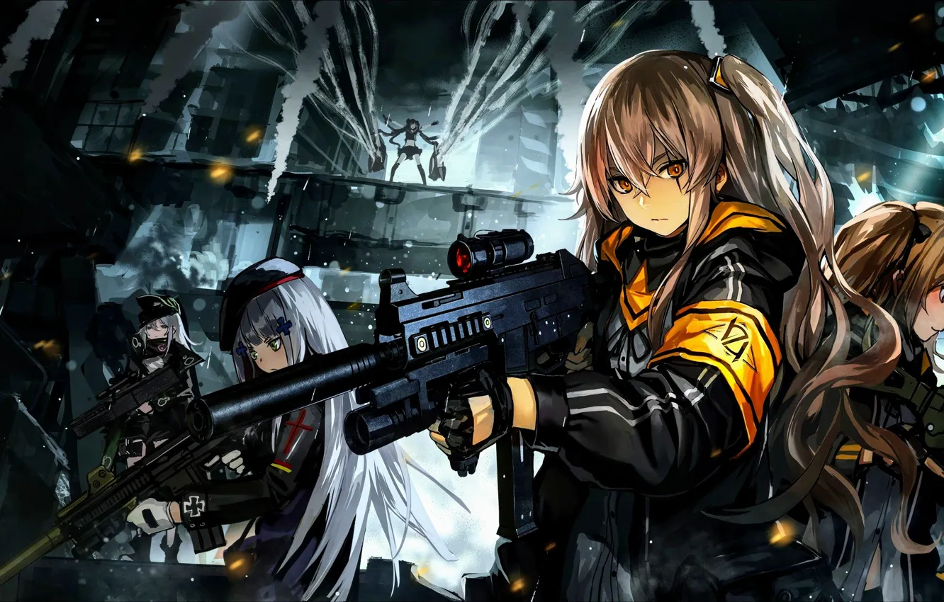 Фото обои gun, smoke, blonde, gloves, girls with guns, anime girls, uniform, scars