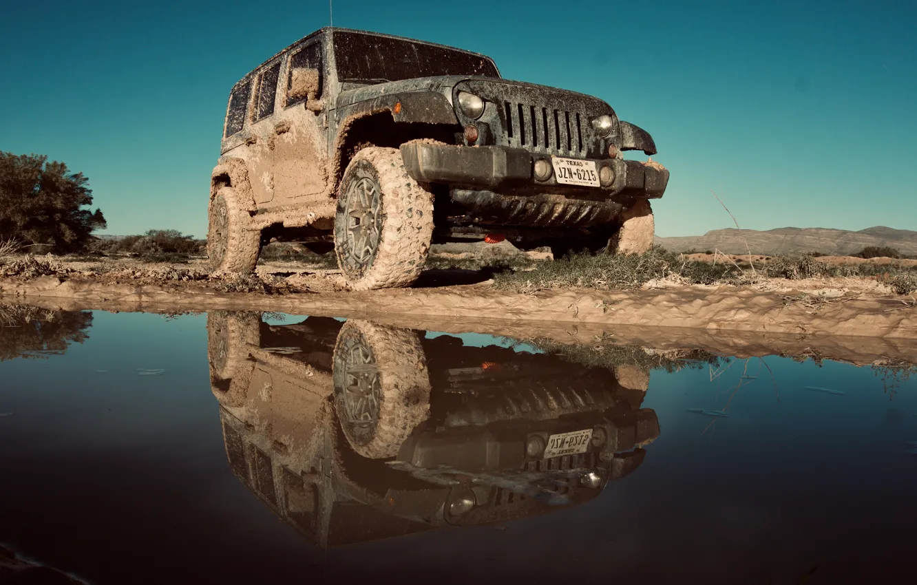 Фото обои Car, Sky, Water, SUV, Wrangler, Jeep, Desert, Offroad