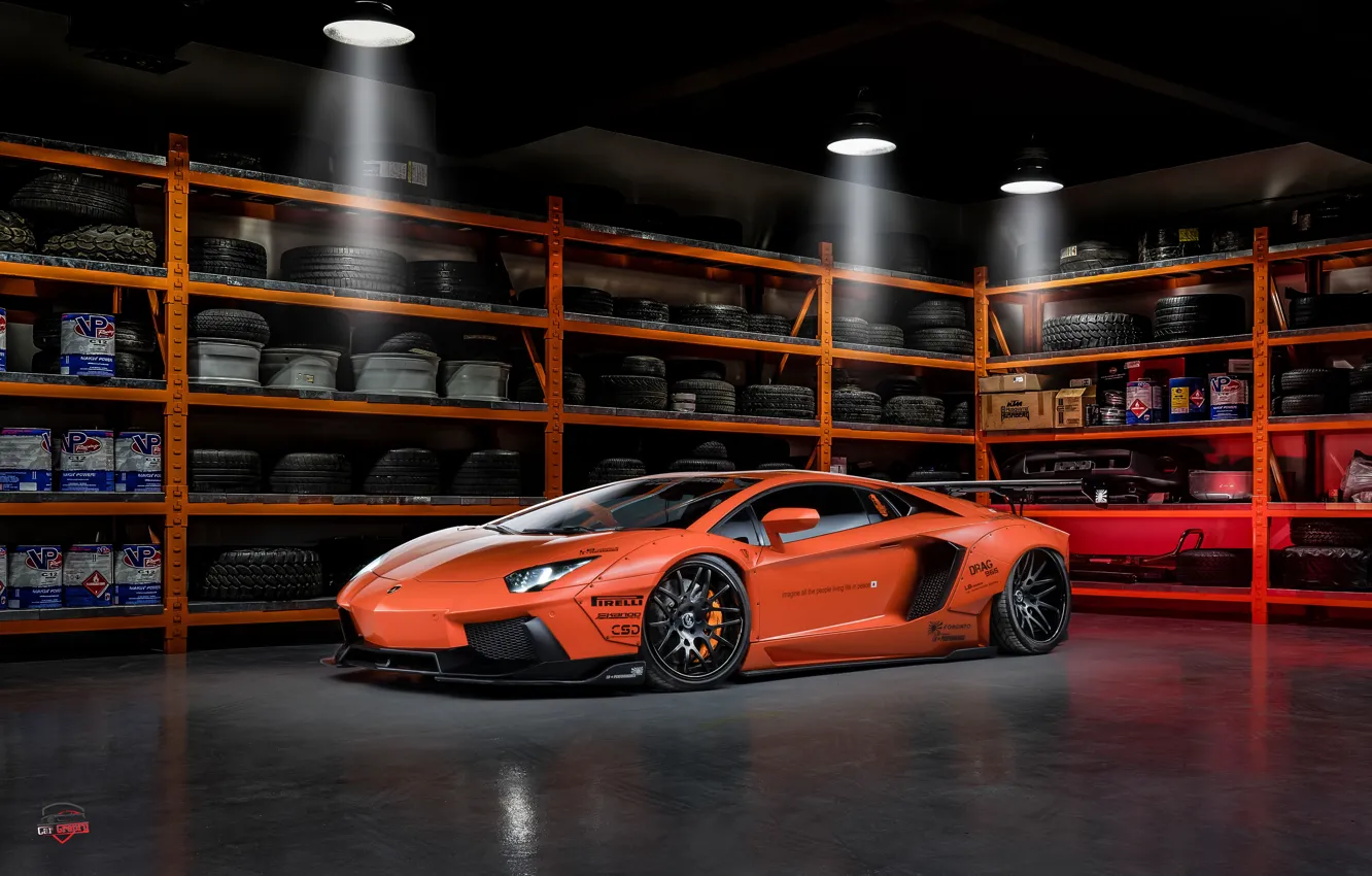 Фото обои Lamborghini, tuning, garage, Aventador, Liberty Walk, LB Performance