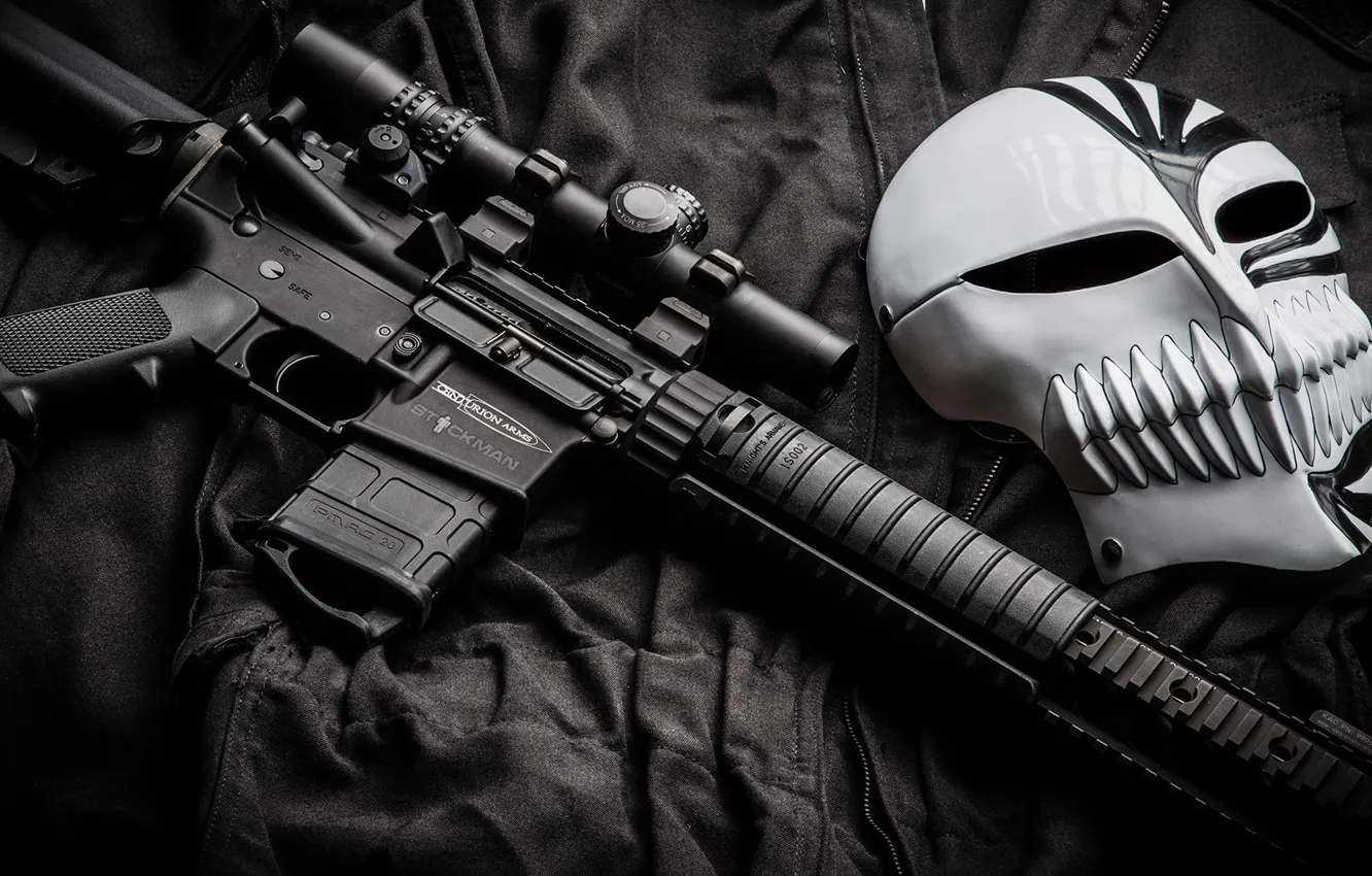 Фото обои маска, США, прицел, AR-15, самозарядная, штурмоая винтовка