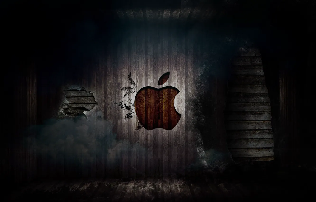Фото обои стена, apple, яблоко, mac, logo