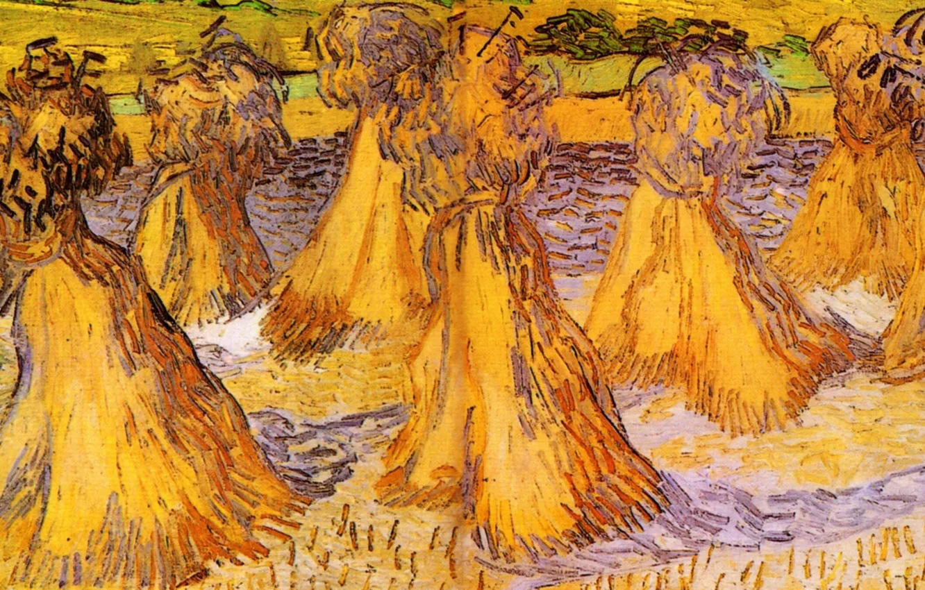 Фото обои Vincent van Gogh, Stacks of Wheat, Field with