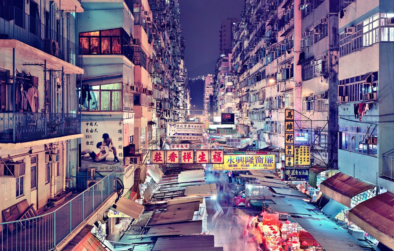 Фото обои люди, еда, Гонконг, неон, Китай, даунтаун, квартиры, магазины