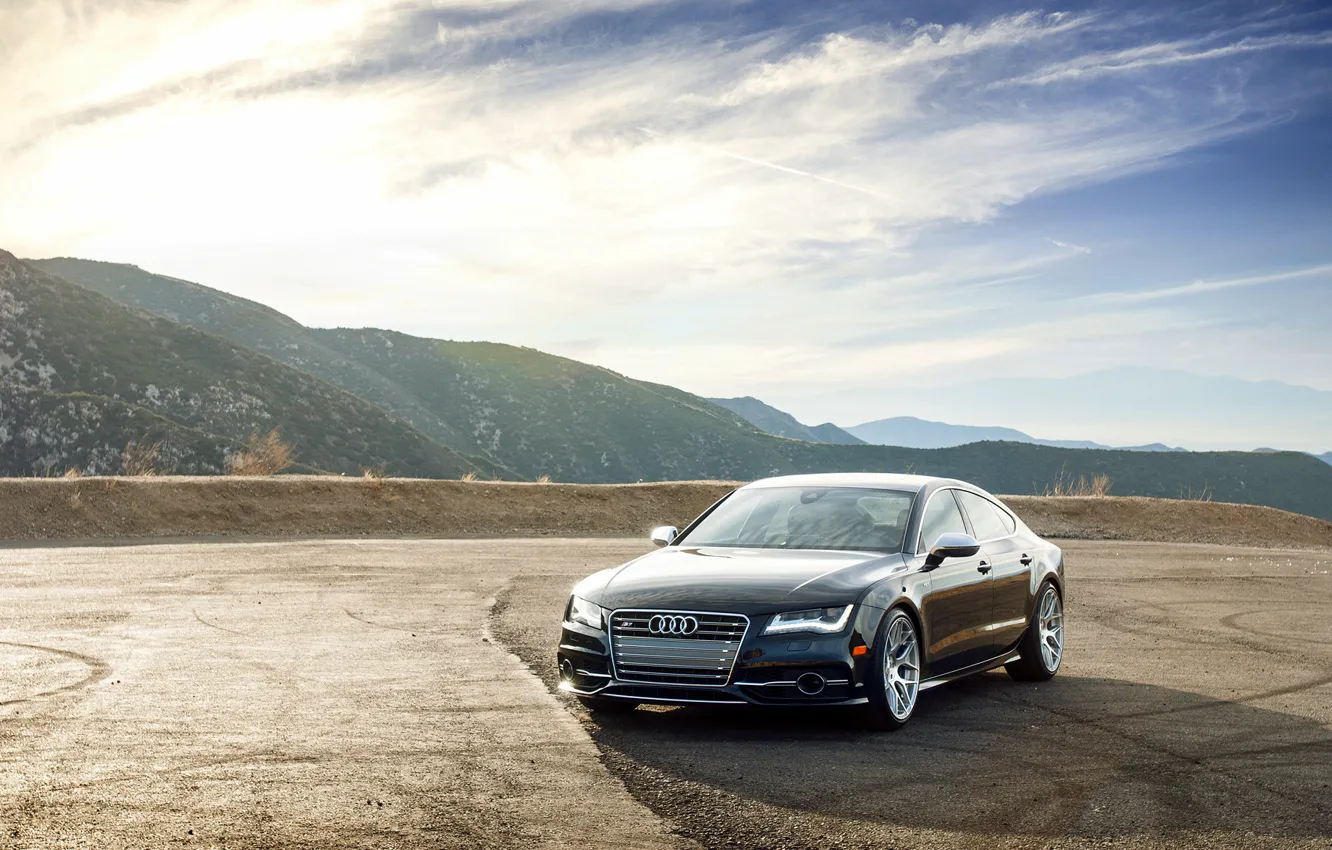 Фото обои горы, Audi, ауди, черная, wheels, black, front