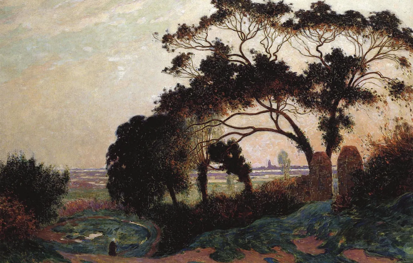 Фото обои пейзаж, картина, Ferdinand du Puigaudeau, Фердинанд дю Пюигадо, Ухабистая Дорога возле Геранда