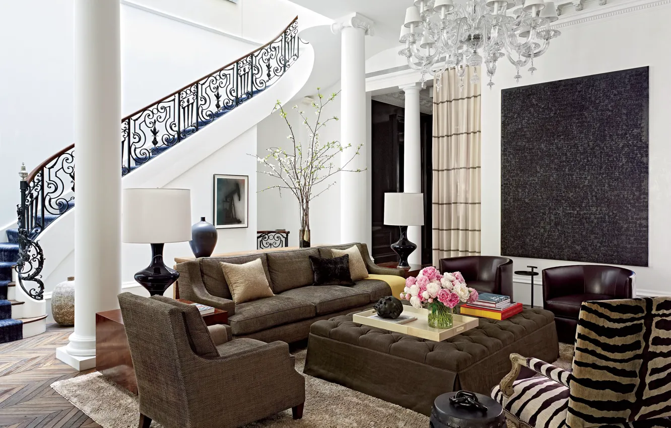 Фото обои living room, villa, luxury, stairs, steps